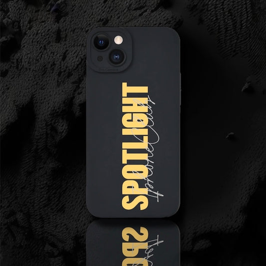 Spotlight iPhone Club Case – Matte Black/white-Cream, Bold Pink/yellow/Black Logo & Premium Protection