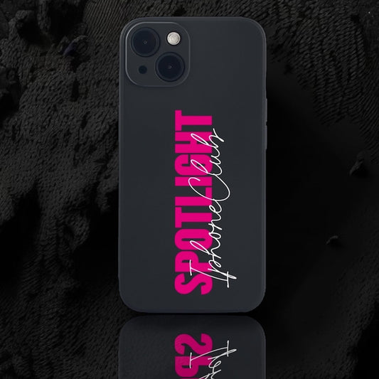 Spotlight iPhone Club Case – Matte Black, Bold Pink Logo & Premium Protection